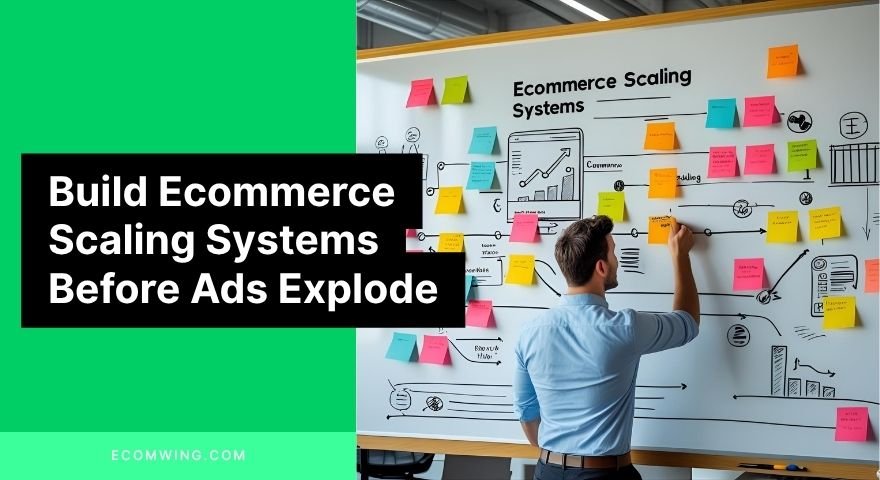 Entrepreneur mapping Ecommerce scaling systems on a whiteboard to handle more orders smoothly
