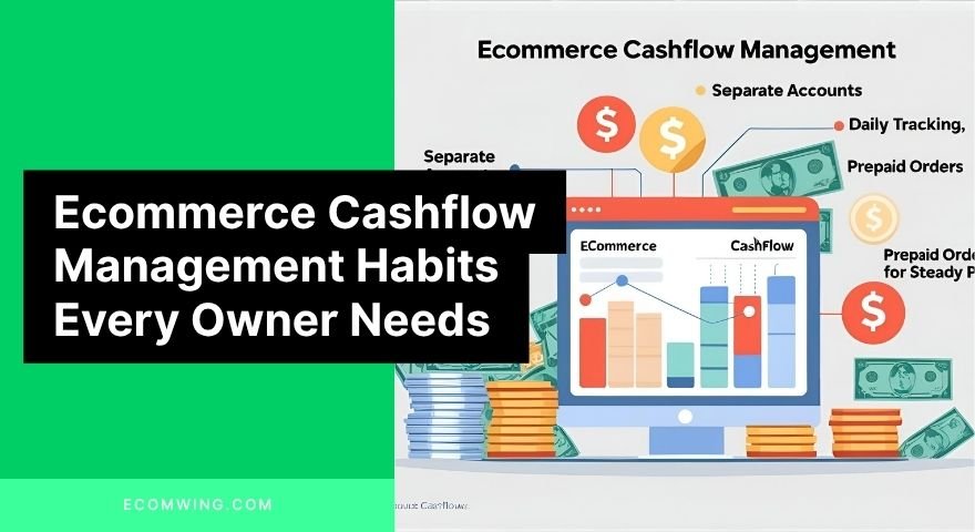 Chart of Ecommerce cashflow management: separate accounts, daily tracking, prepaid orders for steady profit.