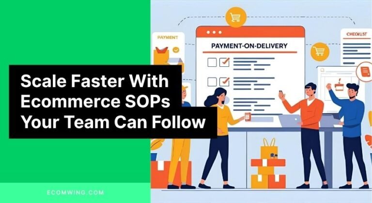 Illustration of team following Ecommerce SOPs checklist to handle payment-on-delivery orders smoothly