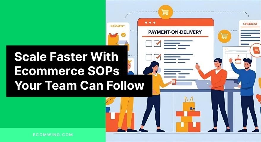 Illustration of team following Ecommerce SOPs checklist to handle payment-on-delivery orders smoothly