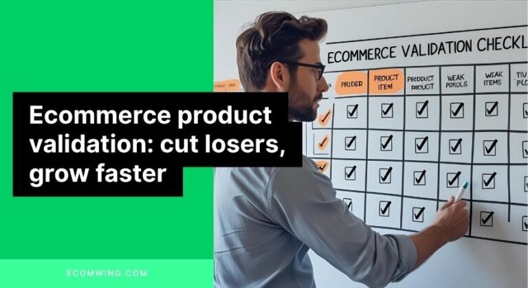 Founder reviewing metrics and cutting a weak item — Ecommerce product validation checklist on a whiteboard