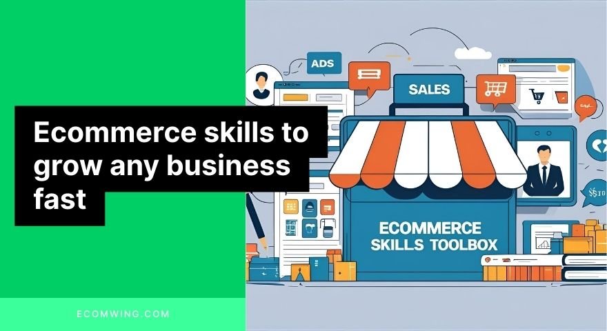 Ecommerce skills toolbox with ads, sales and operations icons showing how online selling skills transfer to other businesses