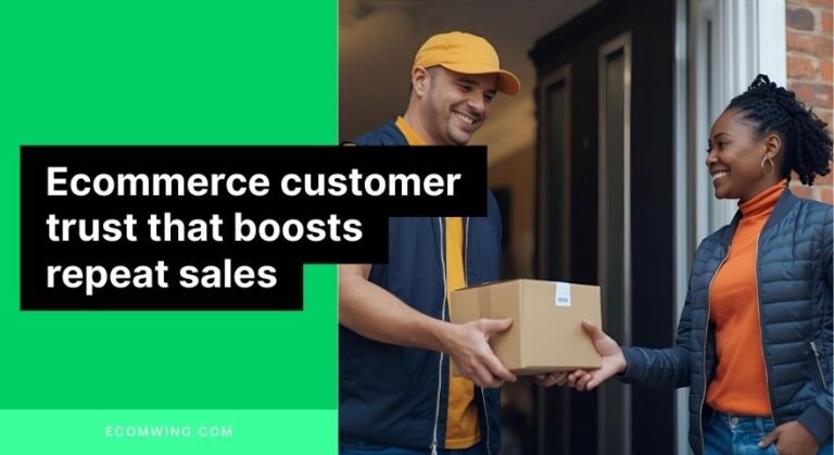 Courier hands parcel early to happy customer, showing Ecommerce customer trust through faster than promised delivery.