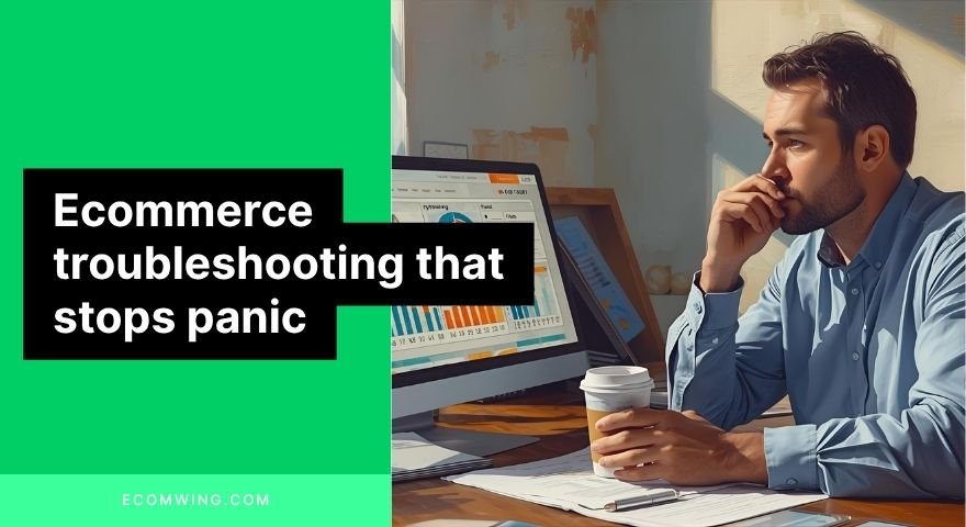 Founder reviewing metrics dashboard for Ecommerce troubleshooting checklist