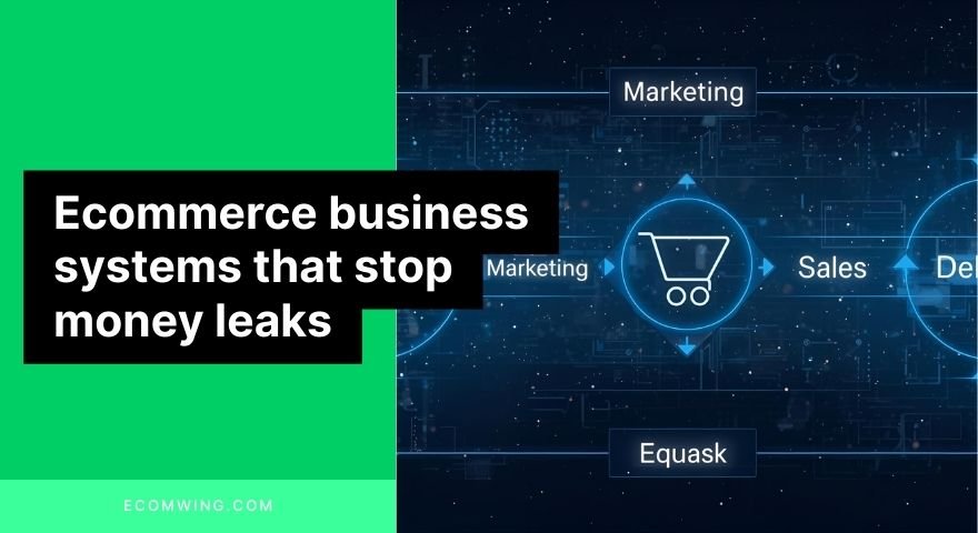 Ecommerce business systems diagram showing product, marketing, sales, and delivery working together without money leaks.