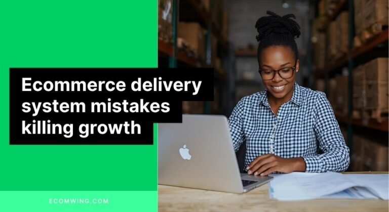 Nigerian Ecommerce owner mapping an Ecommerce delivery system with local stock hubs and riders ready for fast delivery.