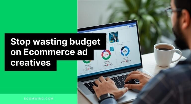 Ecommerce owner reviewing Ecommerce ad creatives performance dashboard on laptop screen