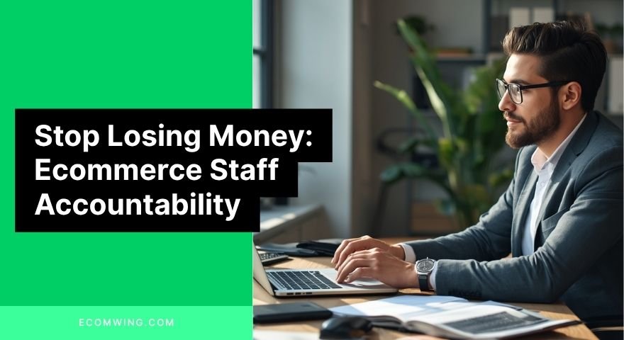 Ecommerce owner reviewing staff accountability logs and audit reports on a laptop to protect their business
